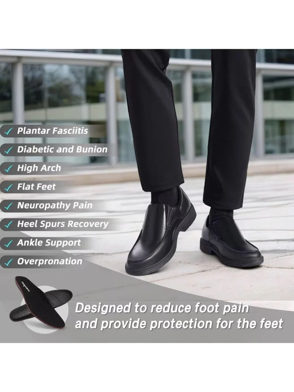 OrthoComfoot Men's Black Leather Comfortable Formal Tuxedo Slip On Oxford Shoes